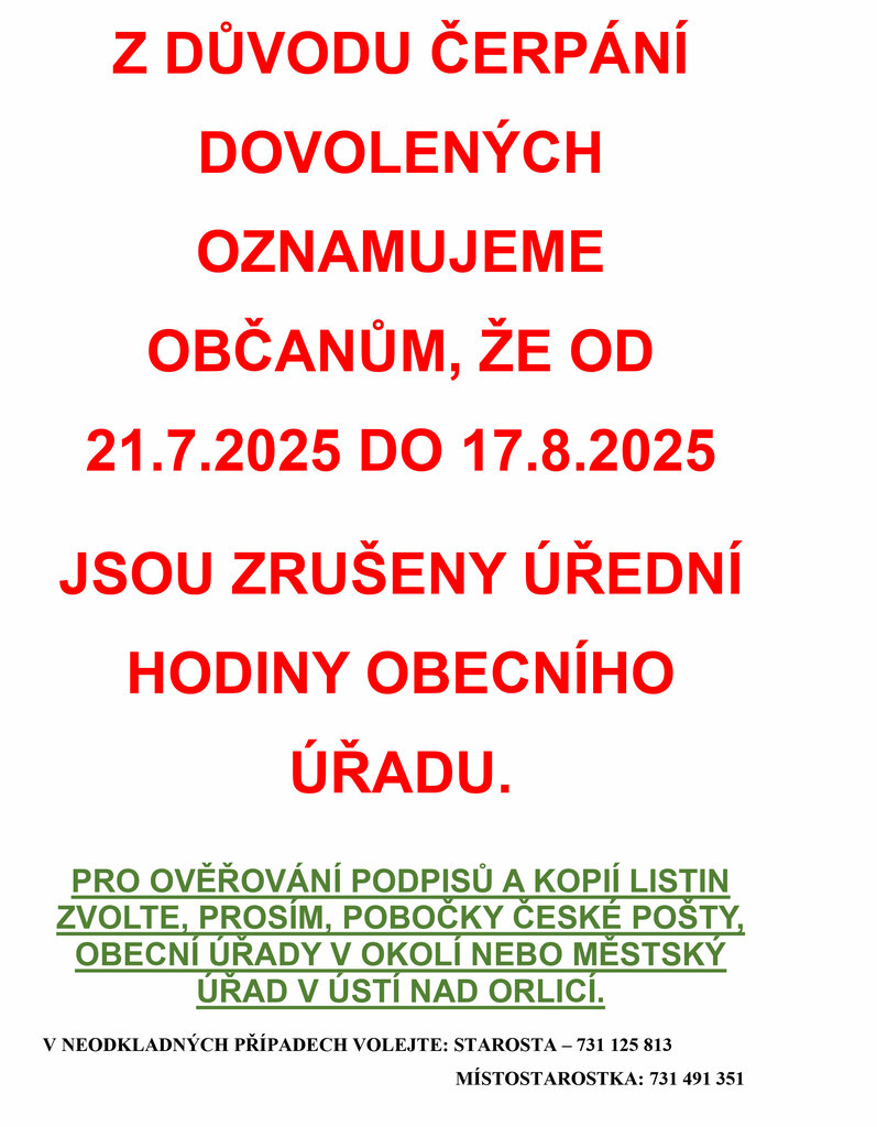 DOVOLENÁ 2025 ÚŘAD