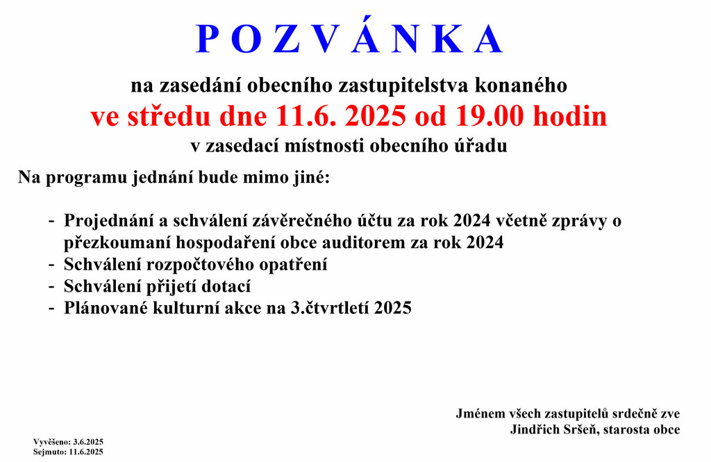 Pozvanka na verejne zasedani 11062025