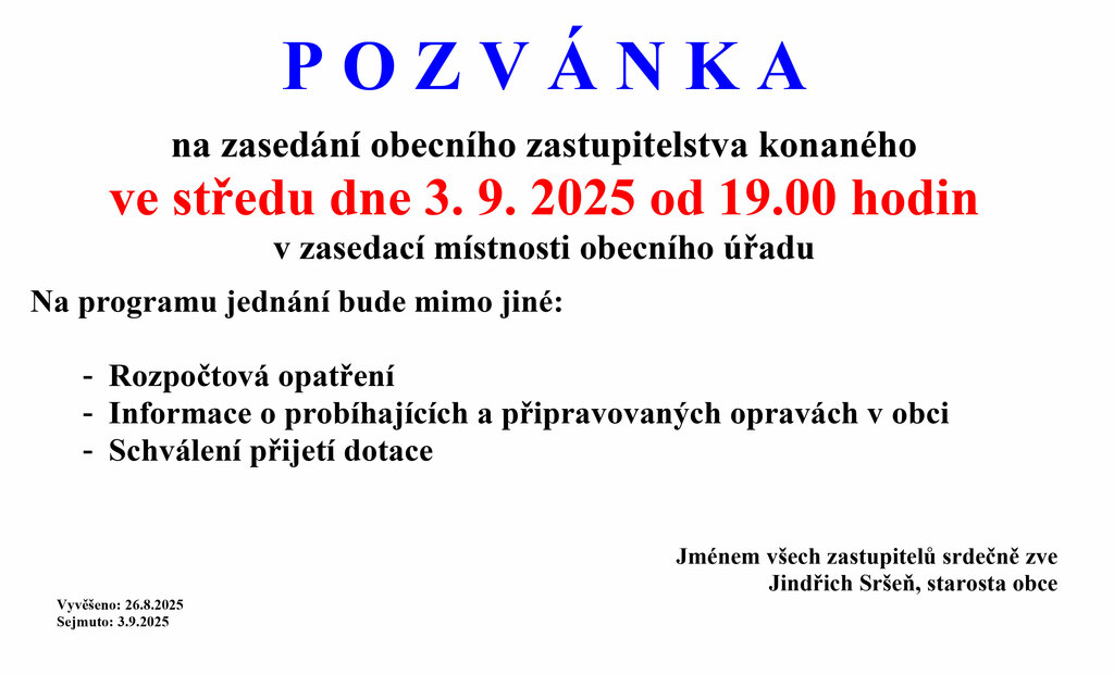 Pozvánka na VZ 03092025