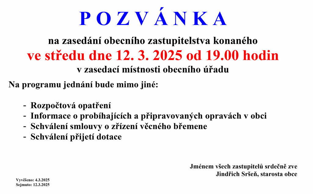 Pozvánka na veřejné zasedání 12032025