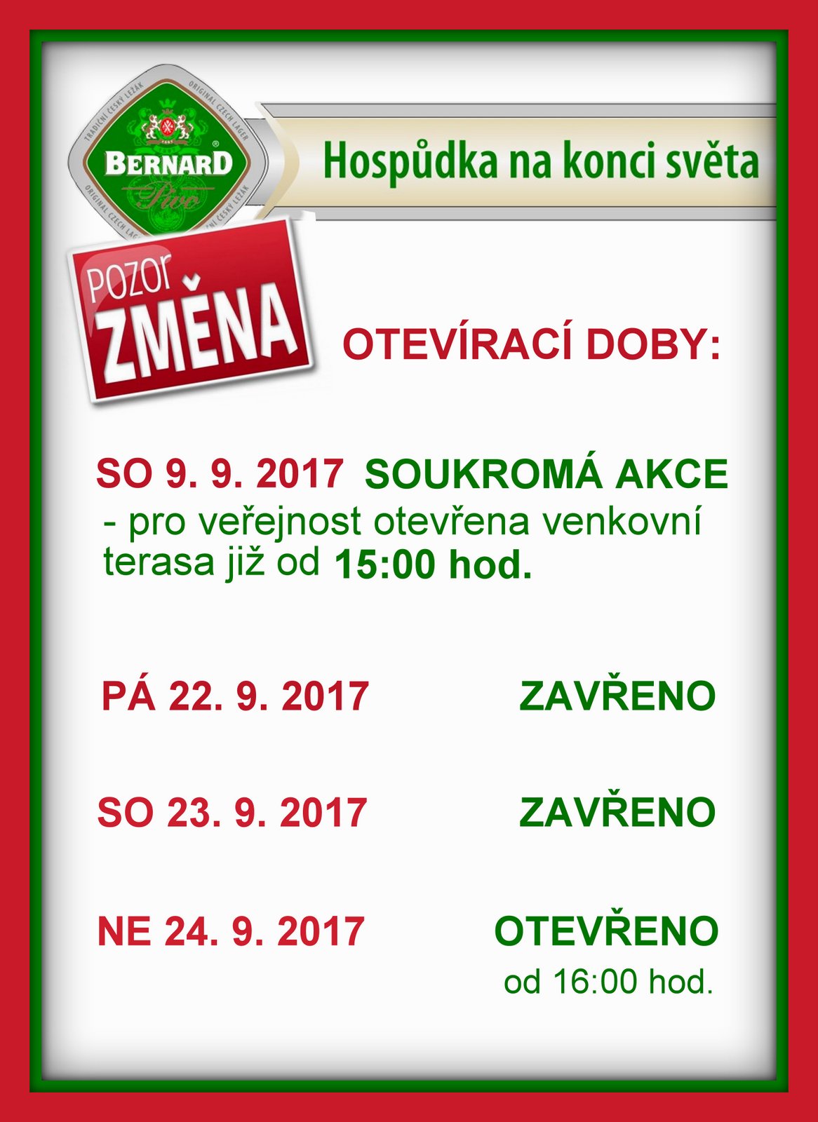 zmena oteviraci doby hospudka 0917